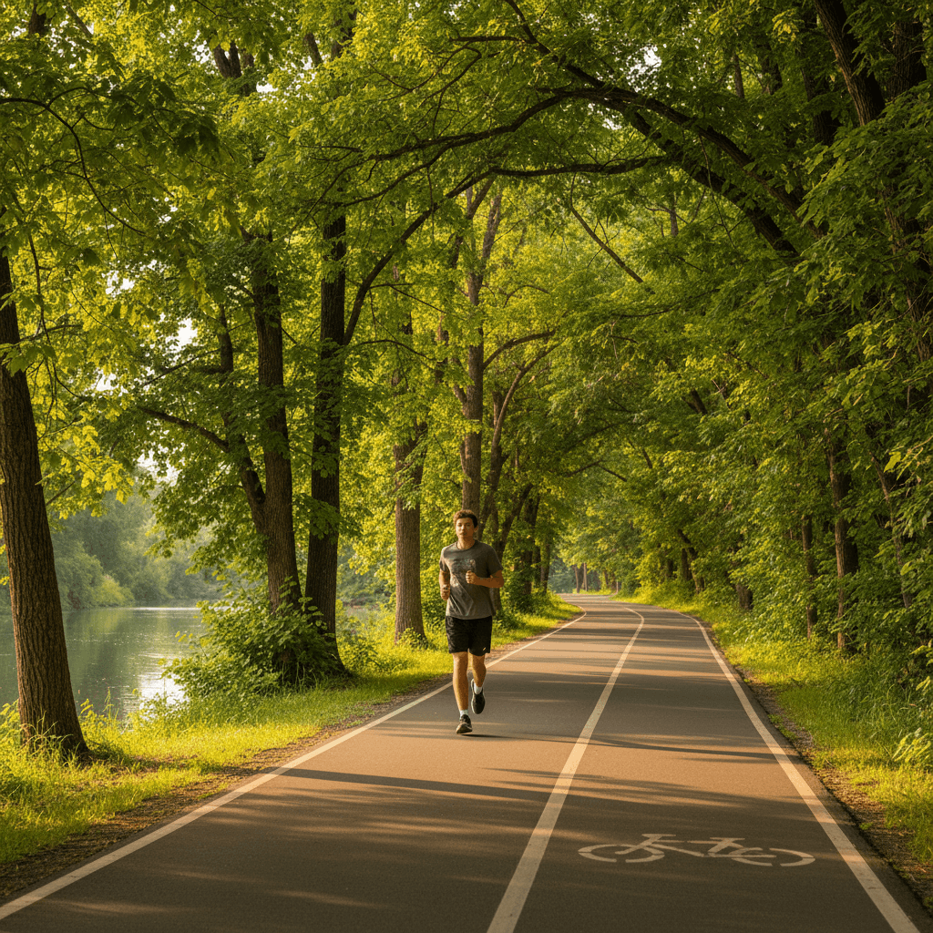 Student jogging on Boise River Greenbelt